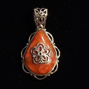 Silpada Sterling Silver Coral Fiery Personality Pendant Charm S2272